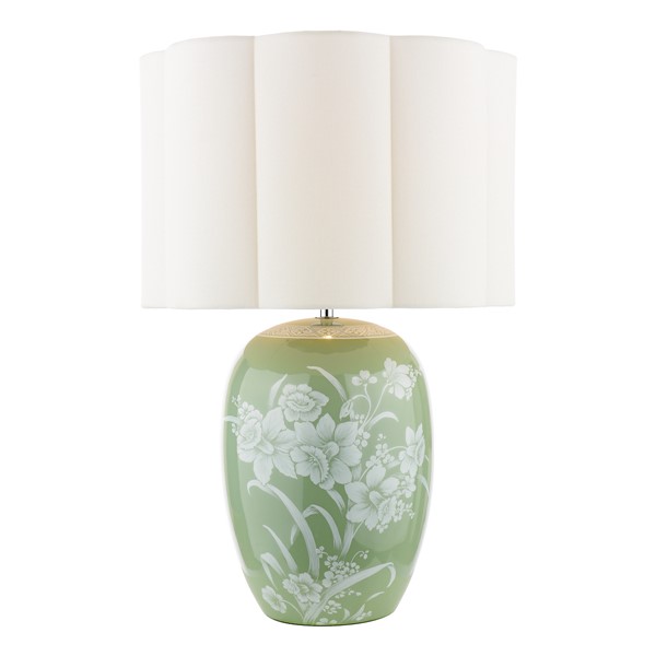 (image for) Laura Ashley Pashley Table Lamp Green Ceramic and Polished Chrome With Shade